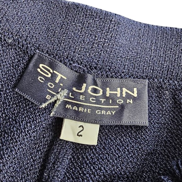 St. John Collection High Rise Pleated Santana Knit Pants, Pockets, Blue, Size 2 - Picture 5 of 10